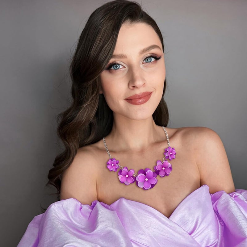 Flyonce Flower Collar Necklace, Floral Flowers Statement Summer Beach Chokers Necklaces for Women - Image 4